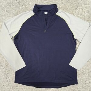 Peter Millar Crown Sport Shirt Mens Large Blue White 1/4 Zip Long Sleeve Outdoor